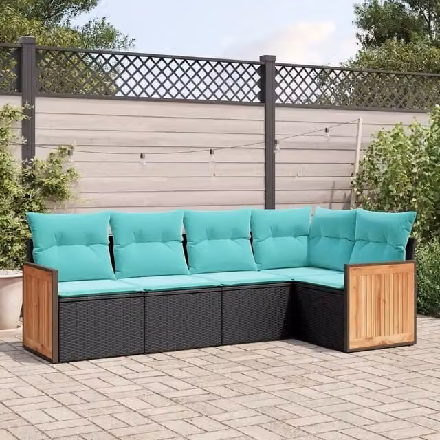 Set Divani da Giardino 5 pz con Cuscini Nero in Polyrattan 3227625
