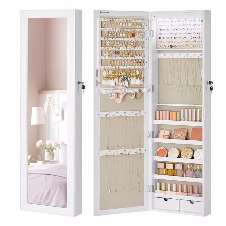 Armadio Portagioie da Appendere Bianco, Esterno Bianco + Interno Greige