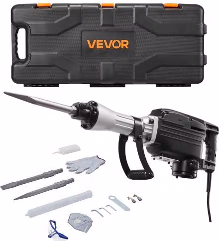 VEVOR Martello Demolitore Elettrico da 2800 W, Martello Pneumatico per Calcestruzzo con 1200 BPM, Colore Nero