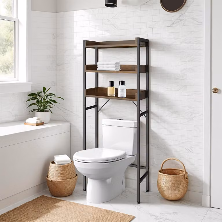 Mensola da bagno Seattle TecTake GmbH in stile industriale, colore marrone, L: 67 cm, P: 25 cm, H: 165,5 cm