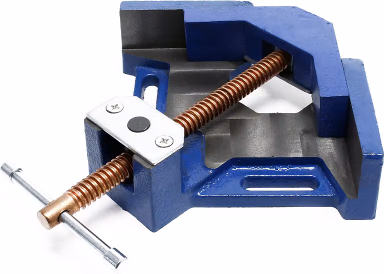 Morsa angolare Wiltec a 90° con larghezza ganasce di 100 mm e profondità di serraggio di 60 mm, morsa angolare in ghisa, morsa, morsa angolare