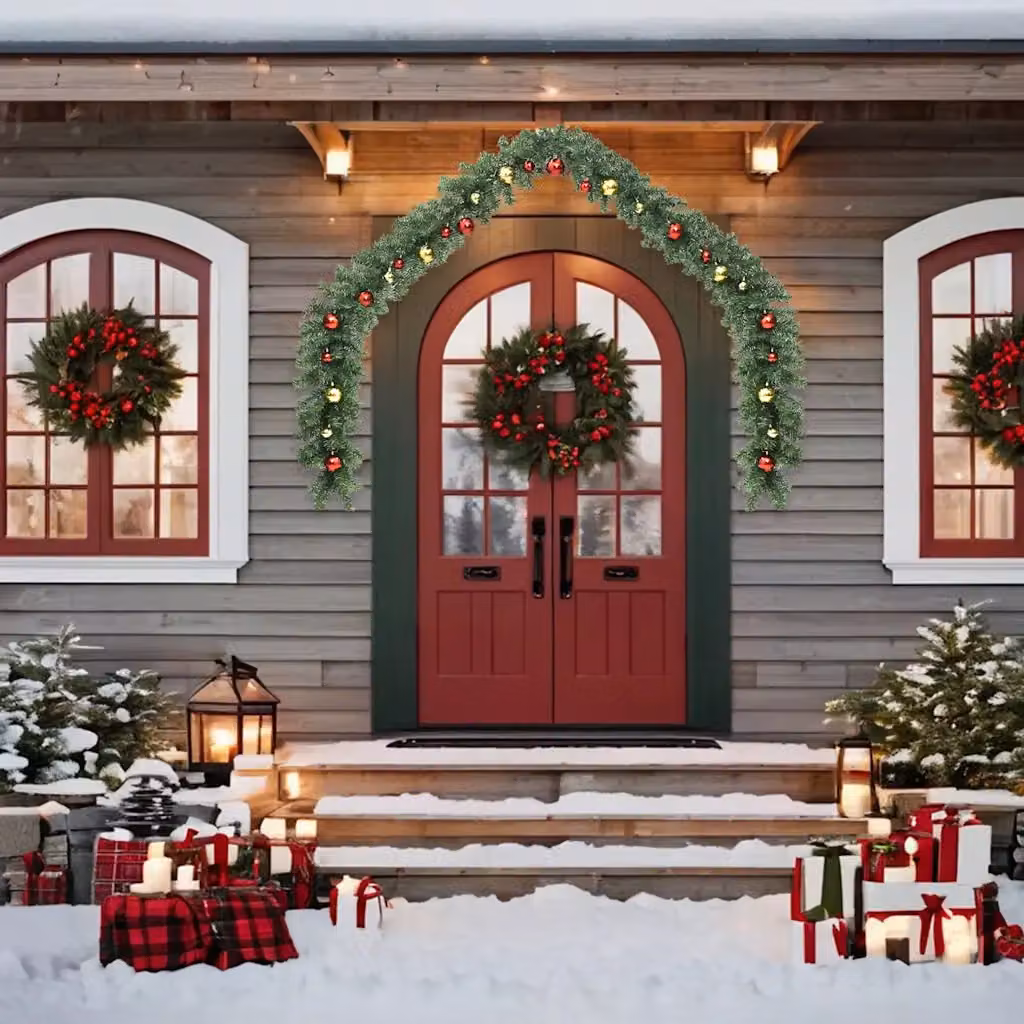 Ghirlanda di Natale vidaXL decorata con palline e luci LED bianco caldo, colori verde, oro e rosso, lunghezza 5 m – 1