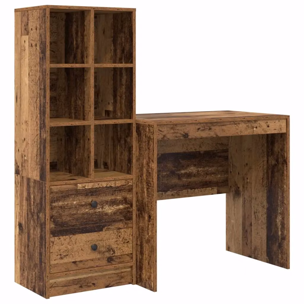 Set di 2 Scrivanie moderne vidaXL in legno composito marrone con scaffale, L: 125,5 cm, P: 50 cm, H: 127 cm – 2