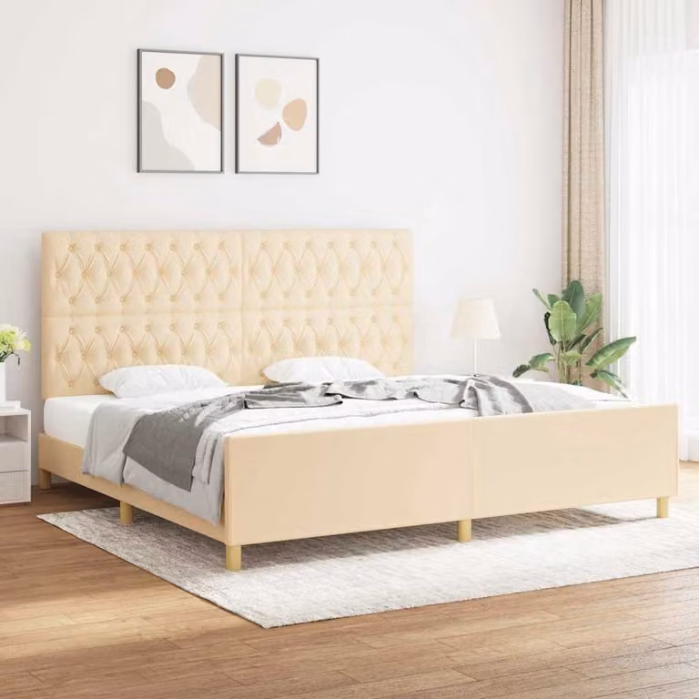 Giroletto con Testiera vidaXL in Tessuto Beige e Legno di Larice L/P/H: 200 x 200 x 128 cm