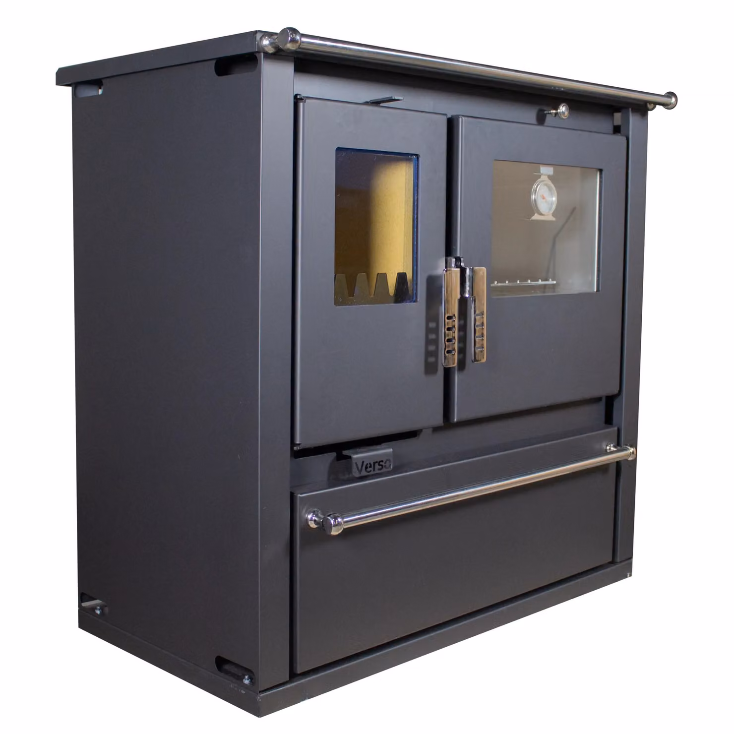 Cucina a legna Verso CS Plus Inox – 7,7 kW, con forno, piano cottura e vano legna – Classe A+