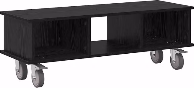 Mobile porta TV moderno HELLOSHOP26 in legno composito di rovere nero con vano contenitore e ruote L/P/H: 100 x 35 x 35 cm – 1