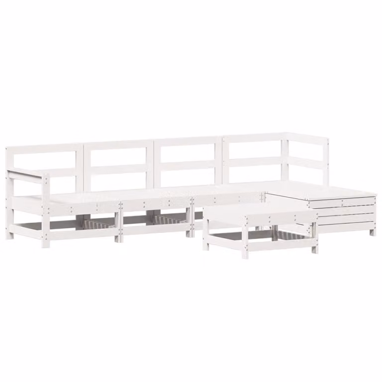 Set Divani da Giardino 6 pz Bianco in Legno Massello di Pino