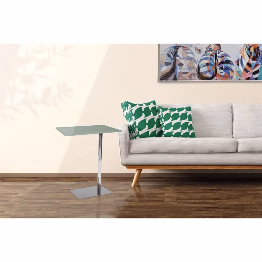Tavolino d'appoggio moderno Lucy di Kendra Home, piano rettangolare in vetro grigio lucido e struttura in metallo argento – 2
