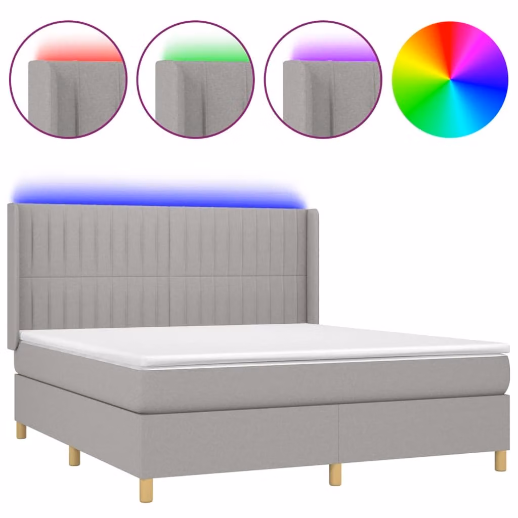 Letto a Molle Materasso e LED Grigio Chiaro 160x200 cm Tessuto