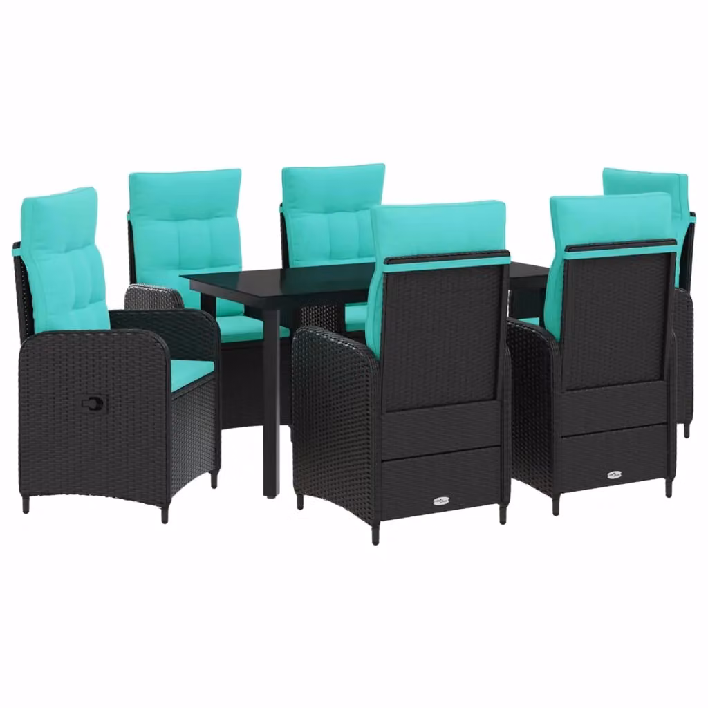 Set da pranzo per giardino e terrazza vidaXL in polyrattan da 7 pezzi, nero e turchese – 2