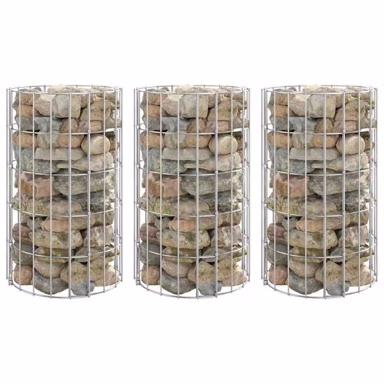 Set di 3 fioriere a gabbione circolari vidaXL in acciaio zincato grigio, Ø 30 cm x H 50 cm