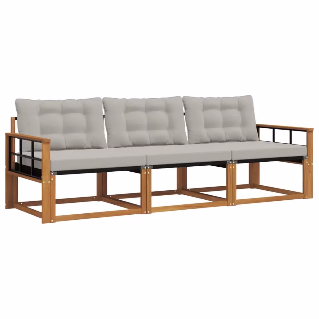 Set di divani da esterno da 3 posti vidaXL in legno di acacia e textilene grigio con cuscini inclusi – 2