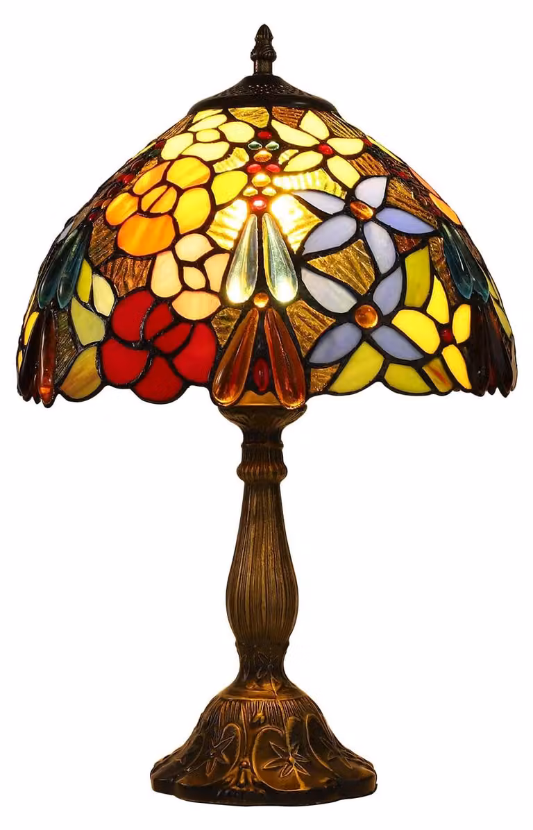 Lampada da tavolo - Lampada da tavolo stile Tiffany - 30 cm di larghezza - 46 cm di altezza - Motivo floreale