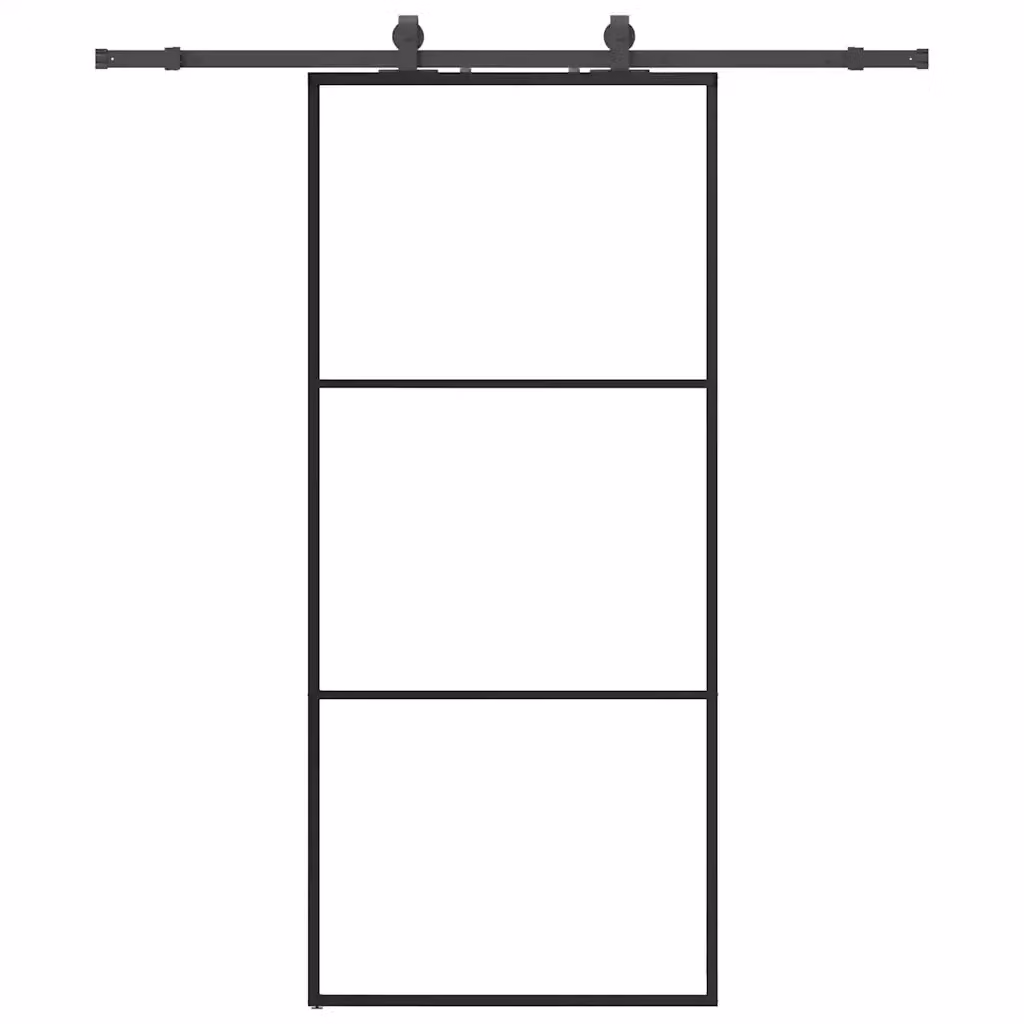 Porta Scorrevole Moderna VIDAXL in Vetro Trasparente con Telaio in Alluminio Nero L: 90 cm, H: 205 cm – 2