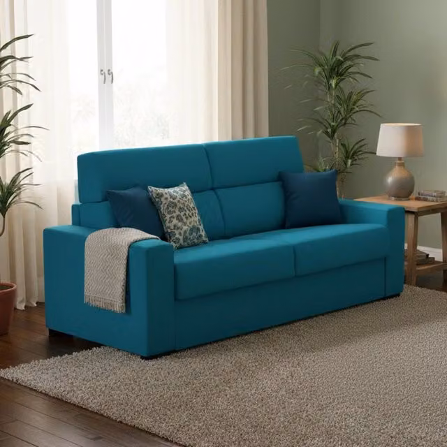 Divano Letto 3 Posti Quindici DMORA Made in Italy, Azzurro, L: 220 cm, P: 95 cm
