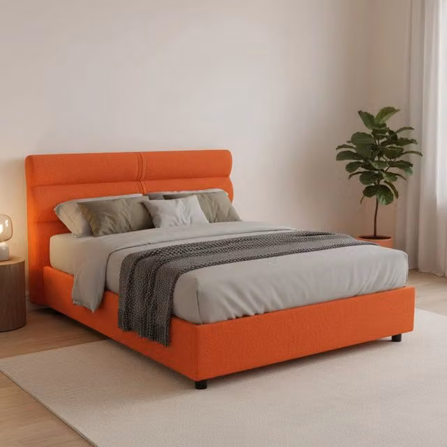 Letto Briosco DMORA con materasso incluso, base contenitore a sollevamento, tessuto arancione, L/P/H: 120 x 200 cm
