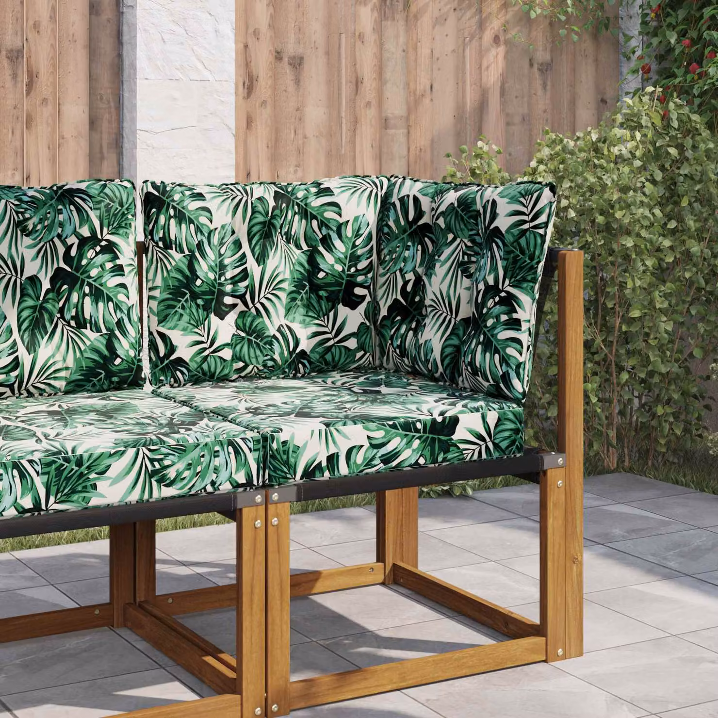 vidaXL Cuscino da divano per esterno verde con motivo floreale a foglie in poliestere e imbottitura in scaglie di schiuma, L 40 cm x P 40 cm x H 40 cm