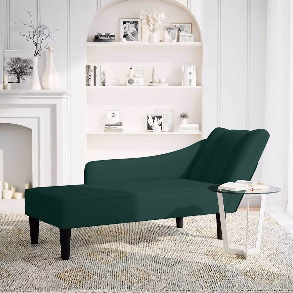 vidaXL Sdraio con Bracciolo Destro in Velluto Verde Scuro