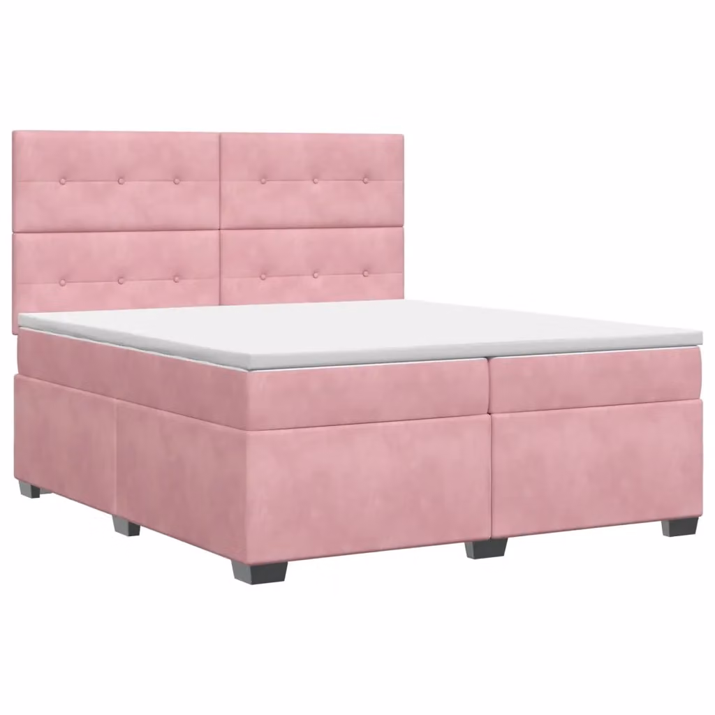 Letto box spring con materasso ibrido vidaXL in velluto rosa e bianco con cassetti L/P/H: 200 x 200 x 140,5 cm – 2