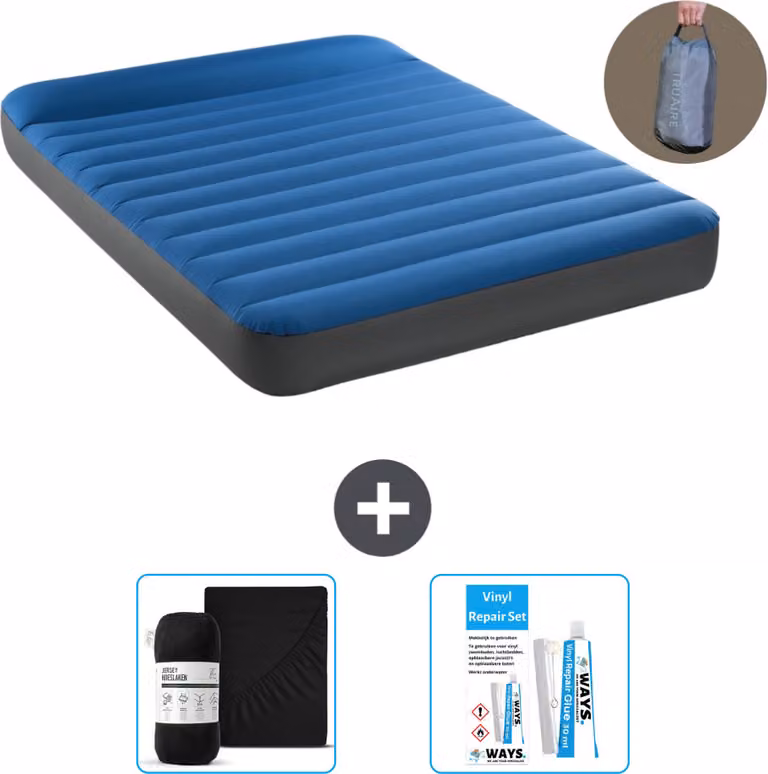 Intex Airbed - Letto matrimoniale - 137 x 191 x 22 cm - Blu - Incluso pompa - lenzuolo e kit di riparazione