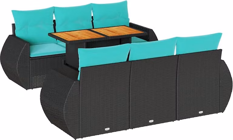 Set Divani da Giardino con Cuscini 7pz Nero Polyrattan