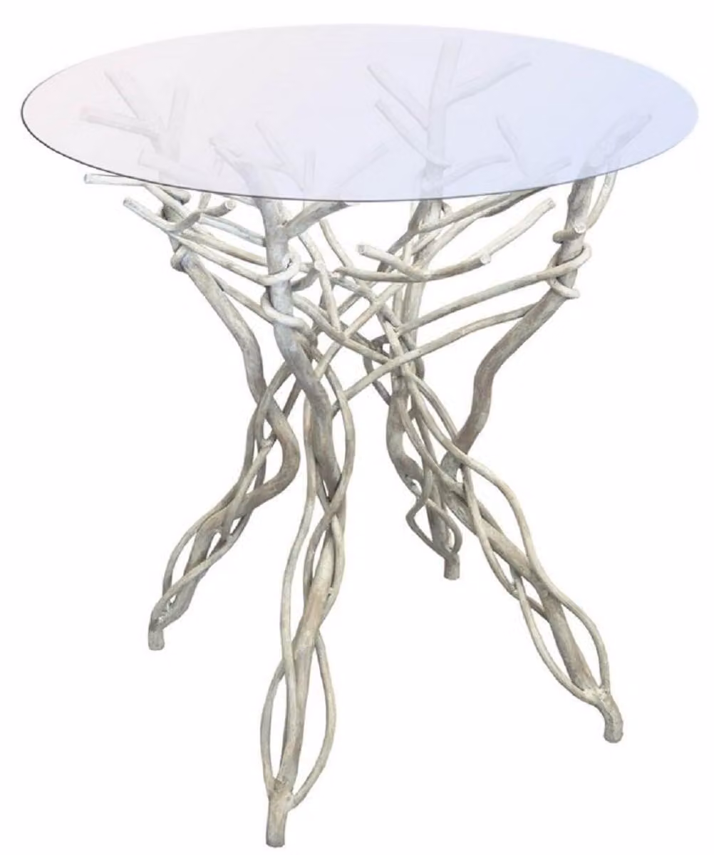Casa Padrino Luxury Art Nouveau Table Grey Ø 60 x H. 75 cm - Tavolo da giardino in ferro battuto forgiato a mano con piano in vetro - Luxury Art Nouveau Garden & Dining Room Furniture