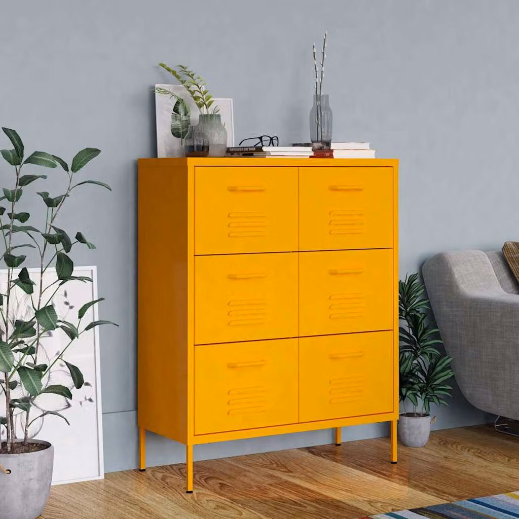 Cassettiera vidaXL in metallo giallo opaco L 80 cm, P 35 cm, H 101,5 cm – 1