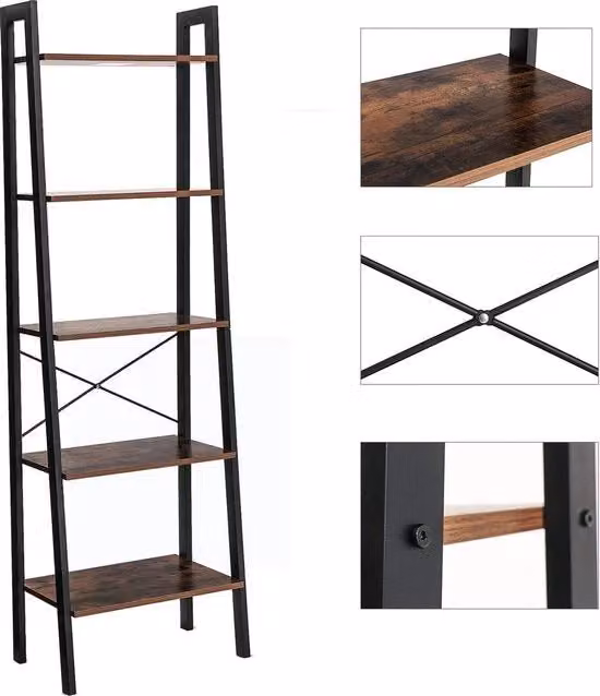 Libreria vintage a 5 piani con struttura in metallo, facile da assemblare, adatta per soggiorno, camera da letto, cucina.