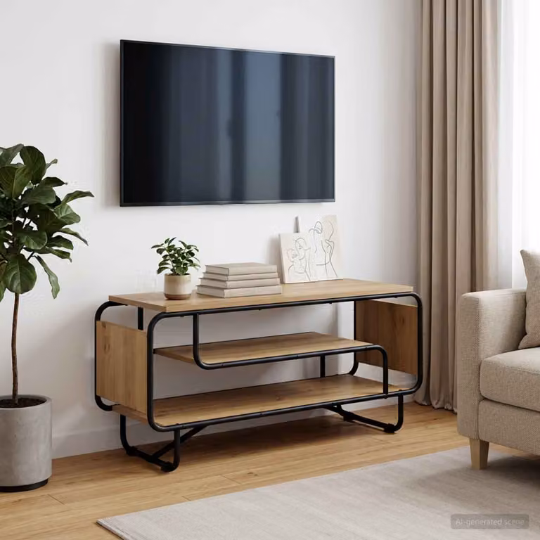 vidaXL Supporto TV in stile industriale in legno e metallo, colore marrone, L 98 x P 36 x H 45 cm
