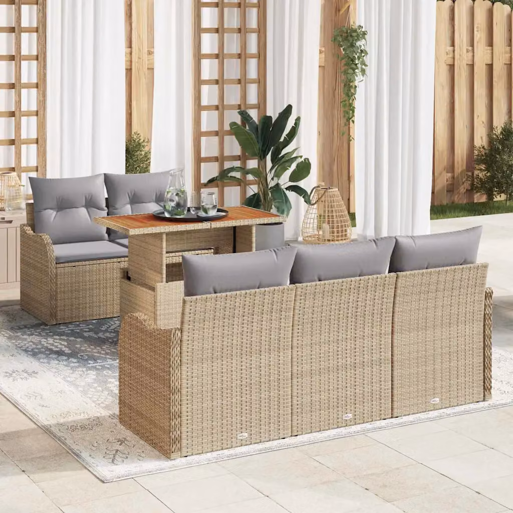 Set Divano da Giardino a L vidaXL in Polyrattan con Cuscini Beige e Grigio Chiaro