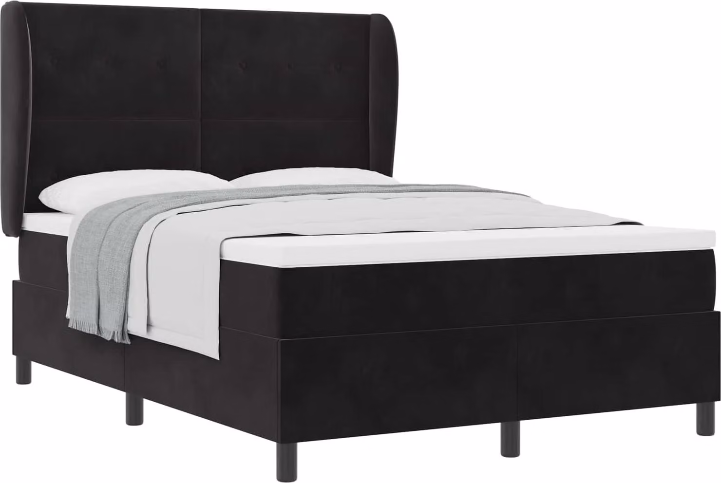 Letto a molle con materasso Nero 200 x 140 cm Velluto