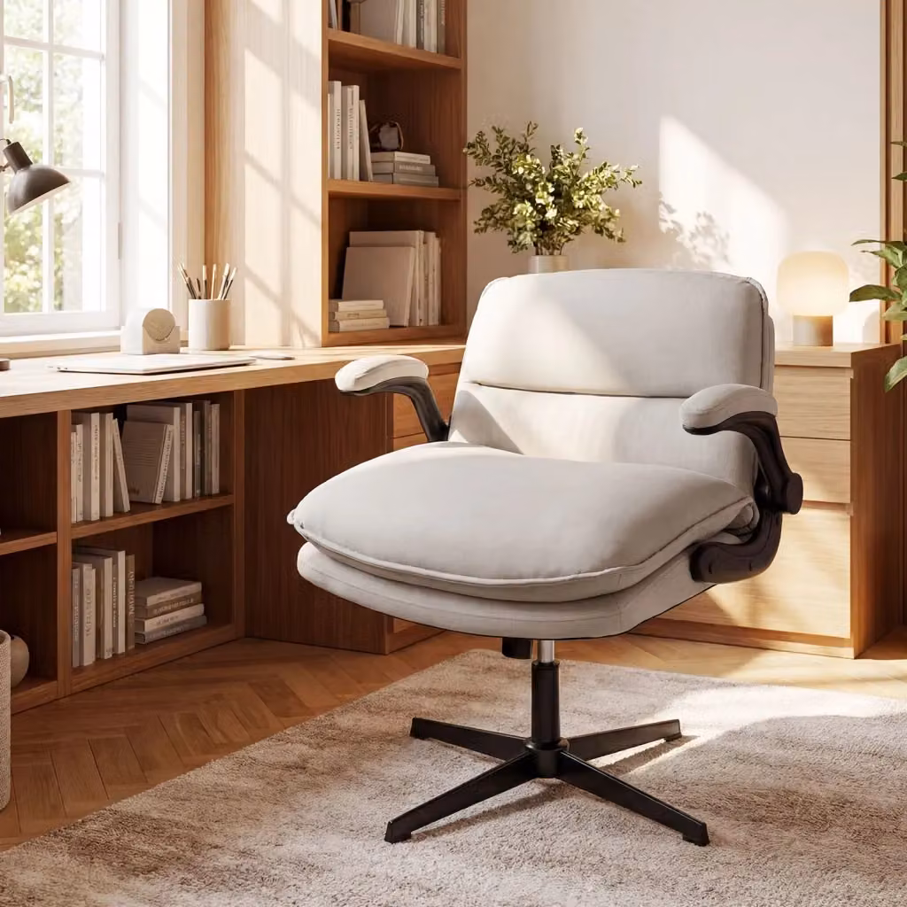 Sedia da ufficio DESIGN IN beige con braccioli ribaltabili e base a croce, poltrona relax moderna con altezza regolabile e portata 150 kg – 2