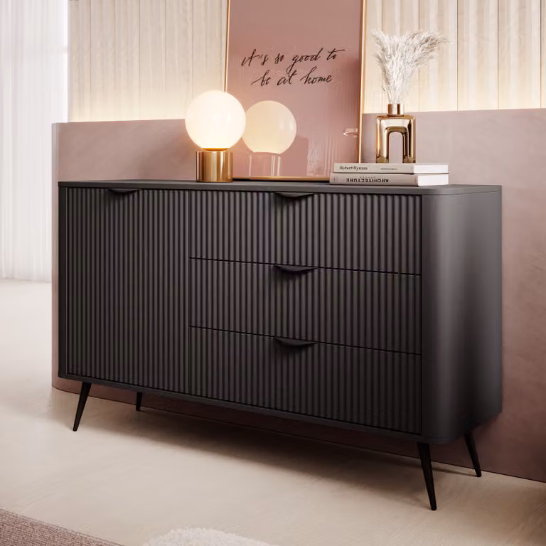 AX LIVING Credenza moderna a cassetti nera Vespasia 138T3S 138,2 cm