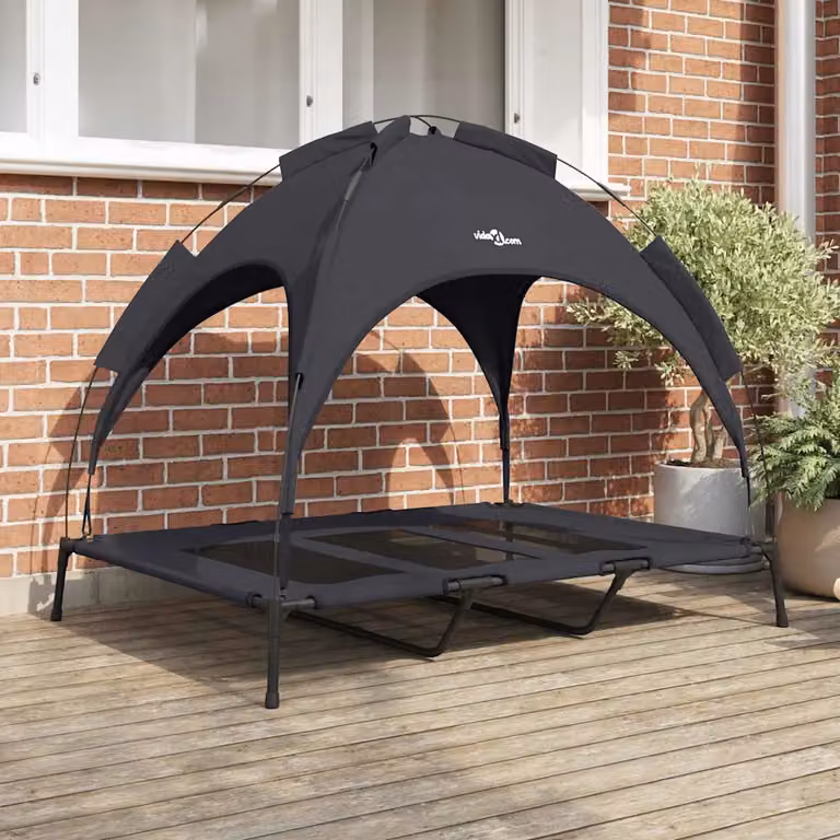Letto per cani vidaXL in metallo nero con tetto rimovibile L 122 x P 93 x H 106,5 cm