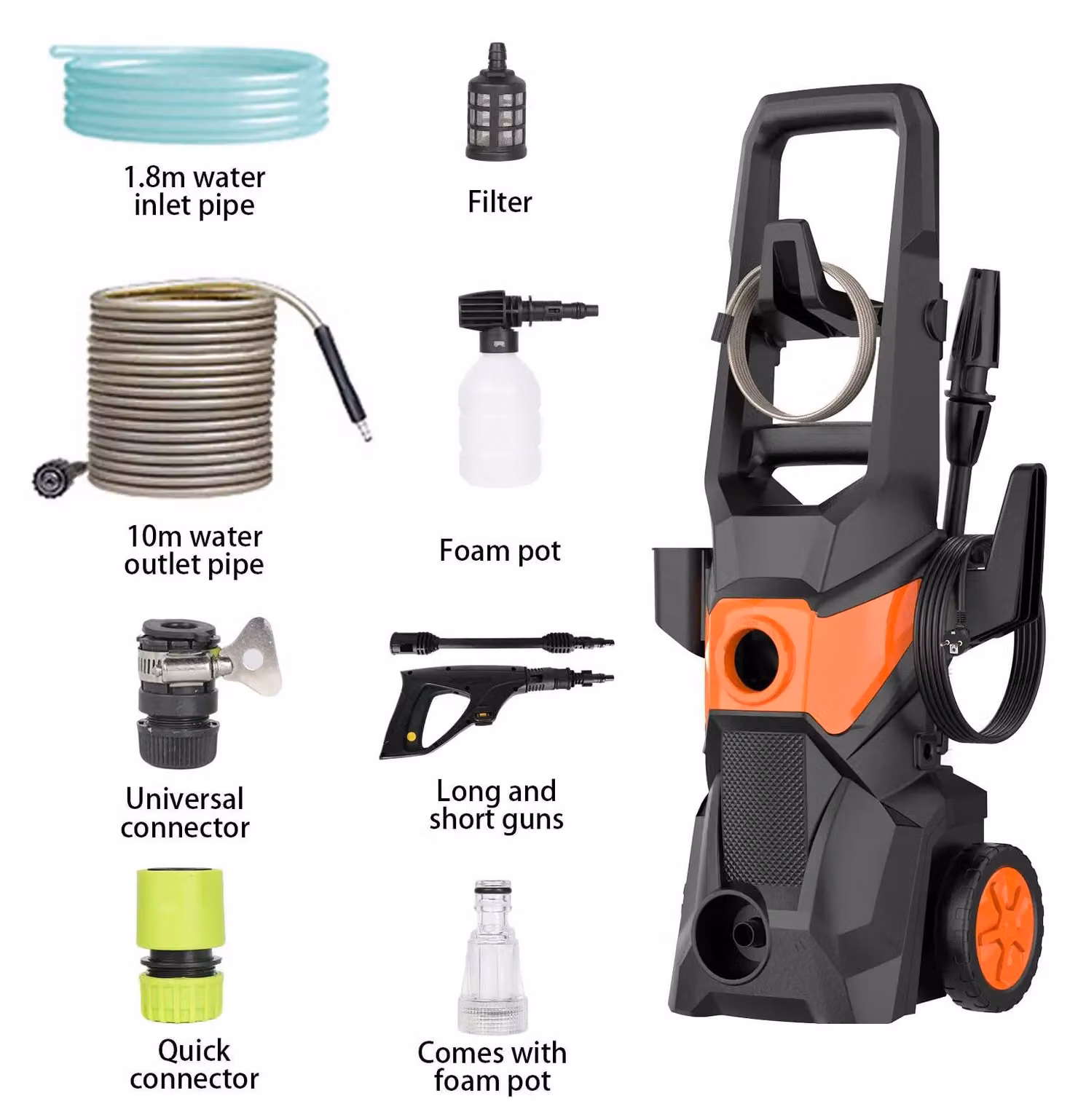 Idropulitrice elettrica - Pistola a pressione - Pulitore ad acqua - Pulitore per terrazze - Idropulitrice per auto - Potenza: 1500W