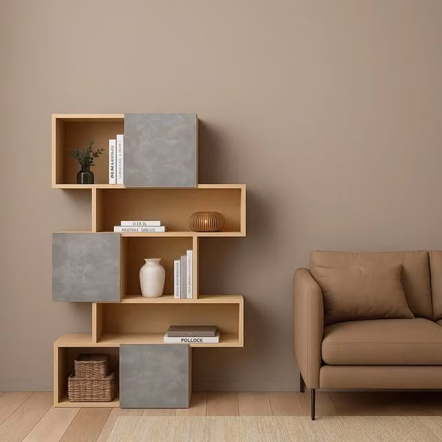Libreria Acetosella DMORA in Rovere e Cemento, Scaffale Moderno per Ufficio e Soggiorno, L/P/H: 96 x 32 x 166 cm – 1
