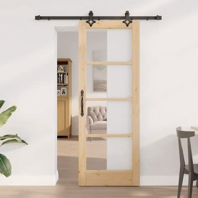 Porta scorrevole moderna vidaXL in legno e vetro marrone trasparente L: 73,5 cm, H: 198,5 cm