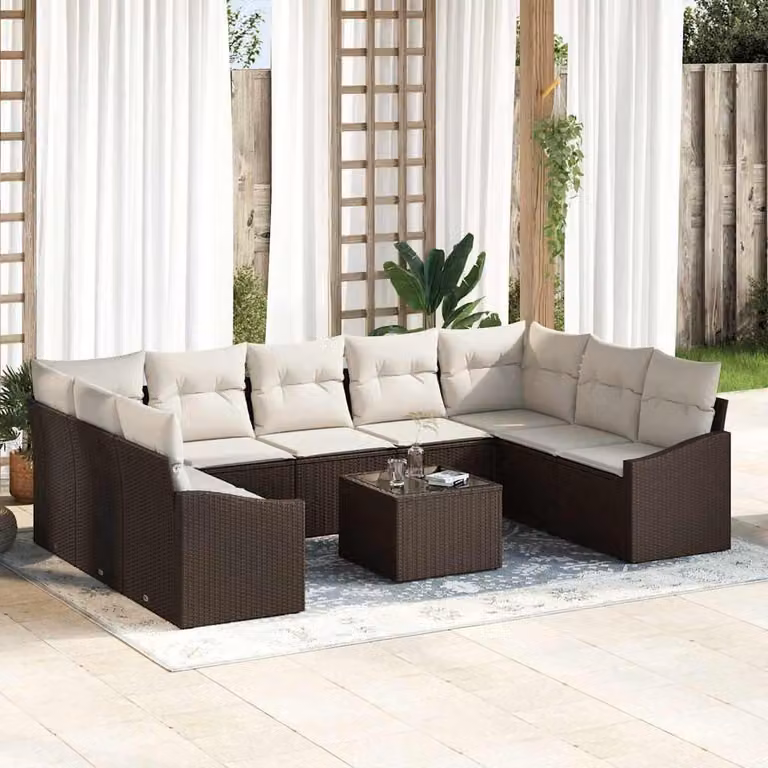 Maison Exclusive - Set di divani da esterno, 10 pezzi, color marrone [Materiale sintetico]: rattan sintetico