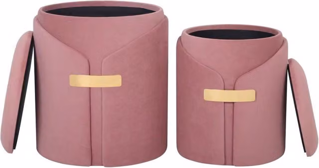 Set di 2 pouf contenitori Forcet in velluto rosa antico