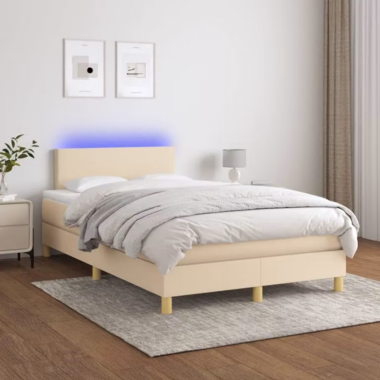 Maison Exclusive - Letto a Molle con Materasso e LED Crema 120x200cm in Tessuto