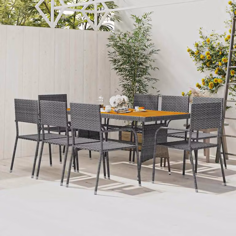 Set da pranzo per esterni vidaXL in 9 pezzi in polyrattan grigio con tavolo in legno di acacia