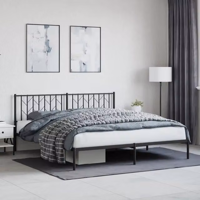 Giroletto con Testiera-Struttura Letto con testiera in Metallo Nero 183x213 cm 401029