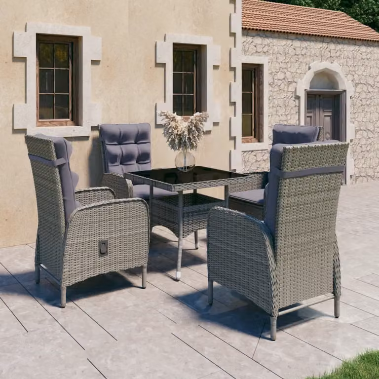 Maison Exclusive - Set da pranzo da giardino 5 pezzi in rattan sintetico e vetro, grigio