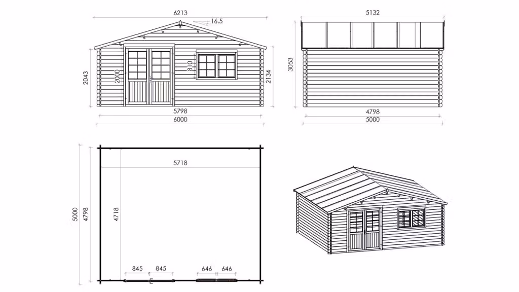 Casetta da giardino in legno ALTANKA con veranda e tettoia, colore naturale, L: 6 m, P: 5 m – 2