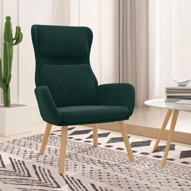 Poltrona Relax Moderna in Velluto Verde con Braccioli e Struttura in Metallo e Legno – 1