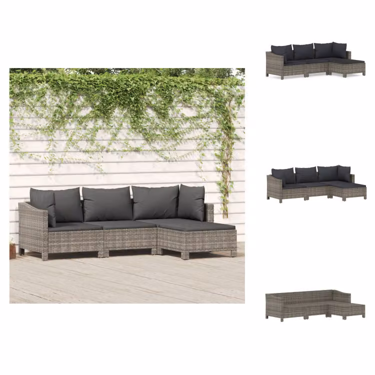 vidaXL set 4 pezzi con cuscini in poly rattan grigio - Set di mobili da giardino
