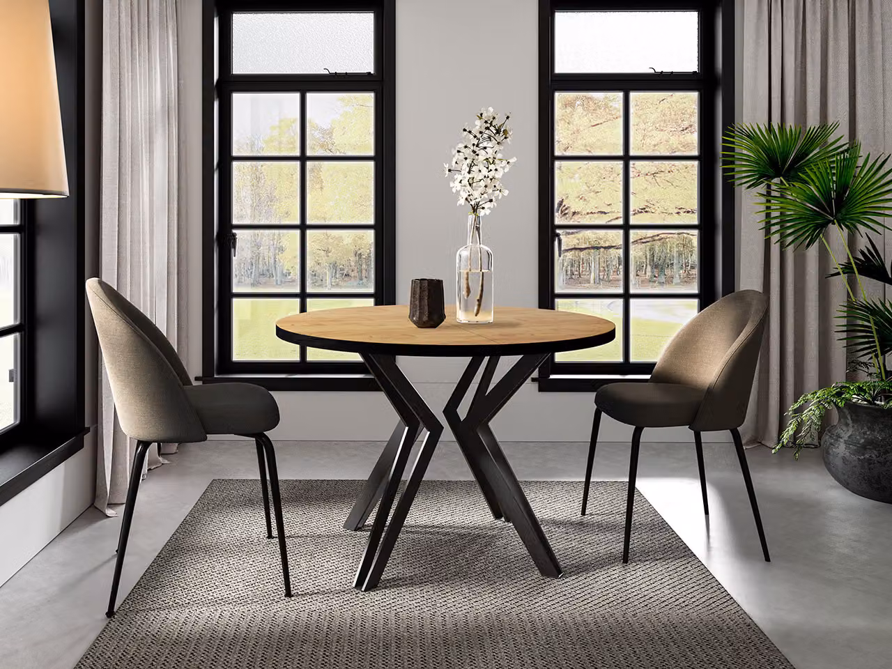 Tavolo da pranzo rotondo allungabile HILLSBORO - nero / rovere kraft dorato