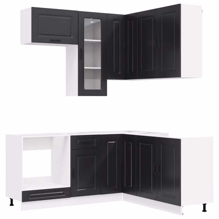 Set di mobili da cucina KALMAR, 8 pezzi, colore nero, materiale: legno composito