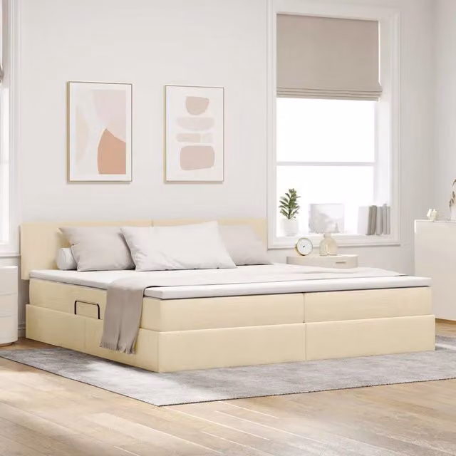 Letto con contenitore e materasso vidaXL in velluto beige e bianco L/P/H: 200 x 200 x 280 cm