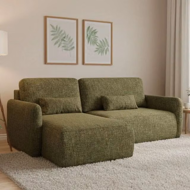 Pagno Divano Letto con Penisola Contenitore Verde, L/P: 207 x 148 cm – 1
